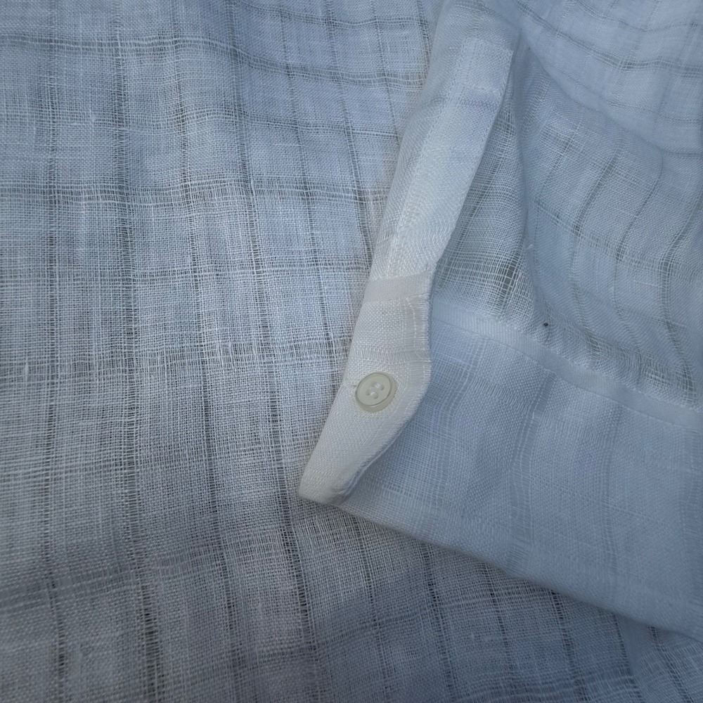 Lafayette 148 New York White Sheer Linen Grid Button Down Shirt Blouse XL - Picture 8 of 11